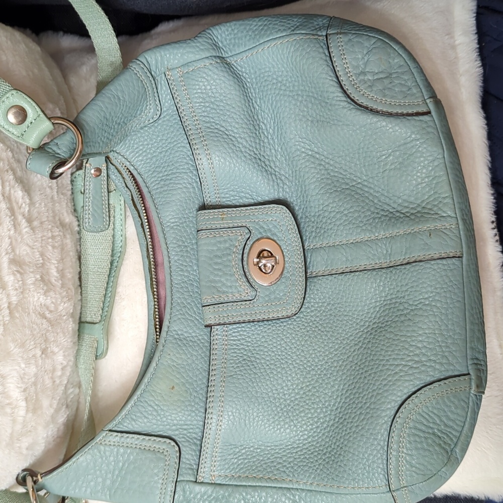 Coach Light Blueish Green Pebbed Leather Crossbody Bag with Turn-Lock Closure - Picture 6 of 9